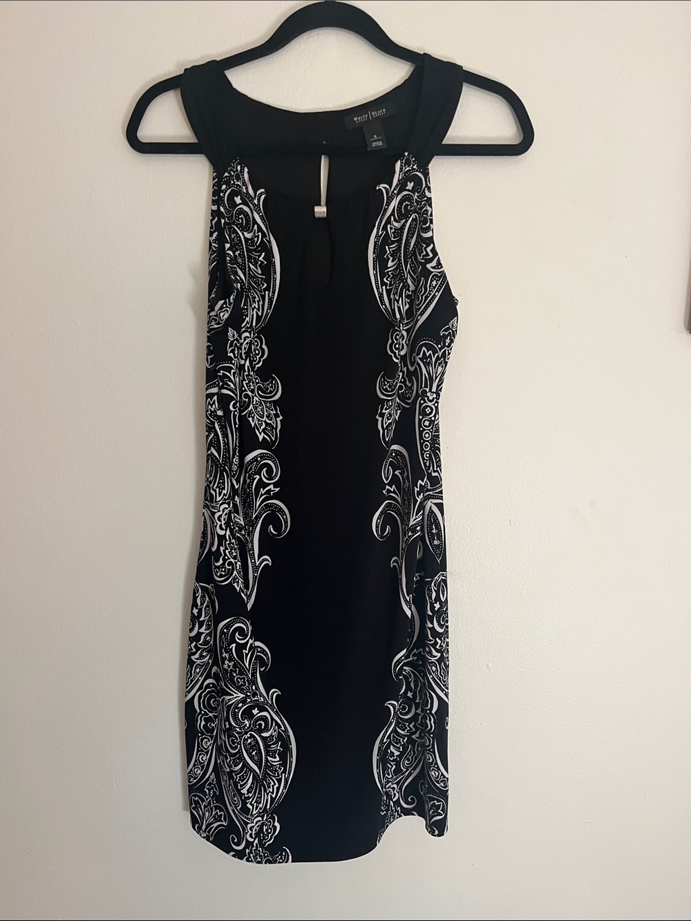 White House Black Market Black Dress with White Paisley Panels